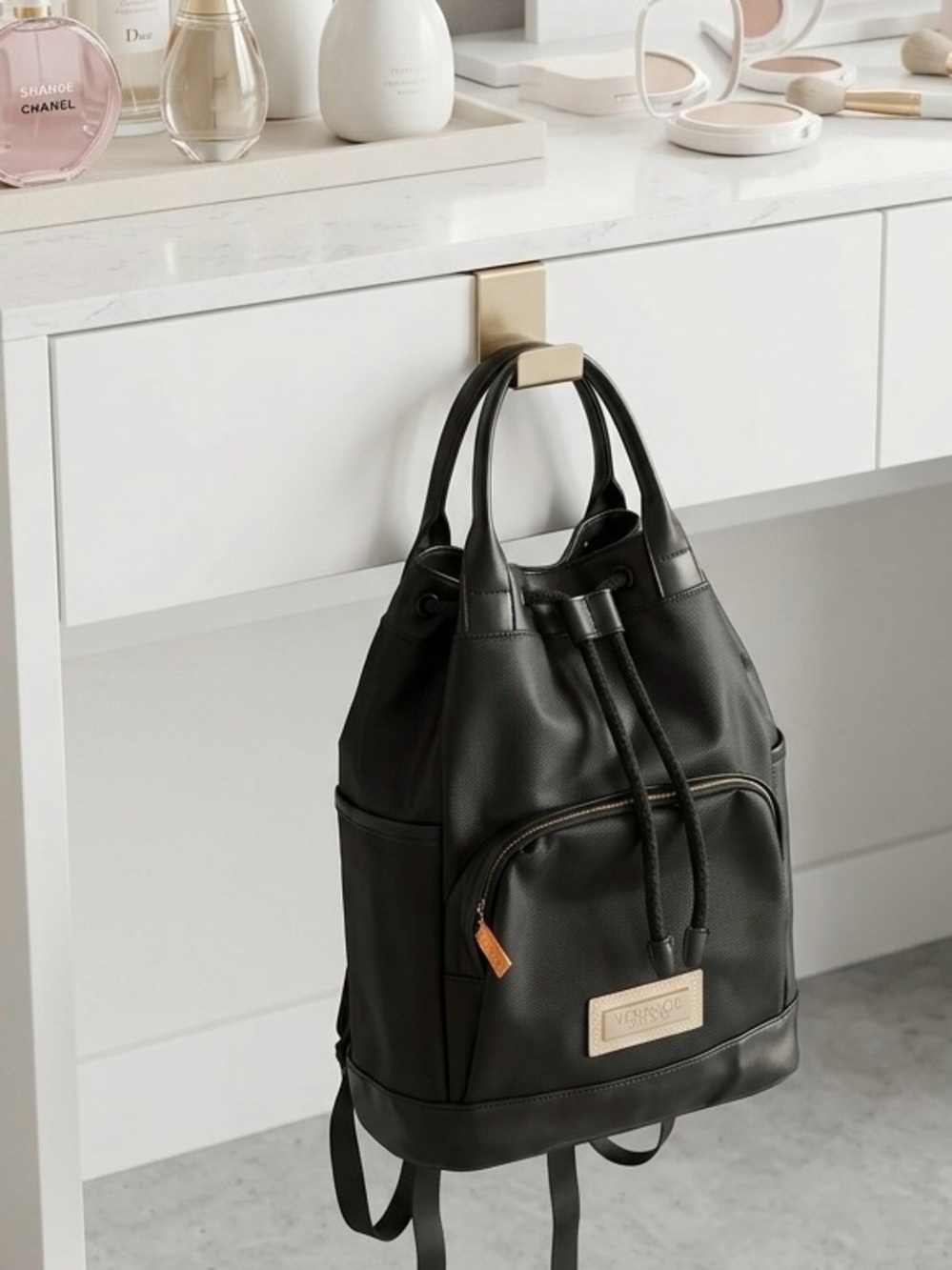 Versace Parfums Black Women's Drawstring Backpack Purse - Chic Everyday Bag - Picture 2 of 6